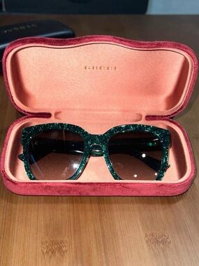 Gucci Green Sparkle Square Sunglasses